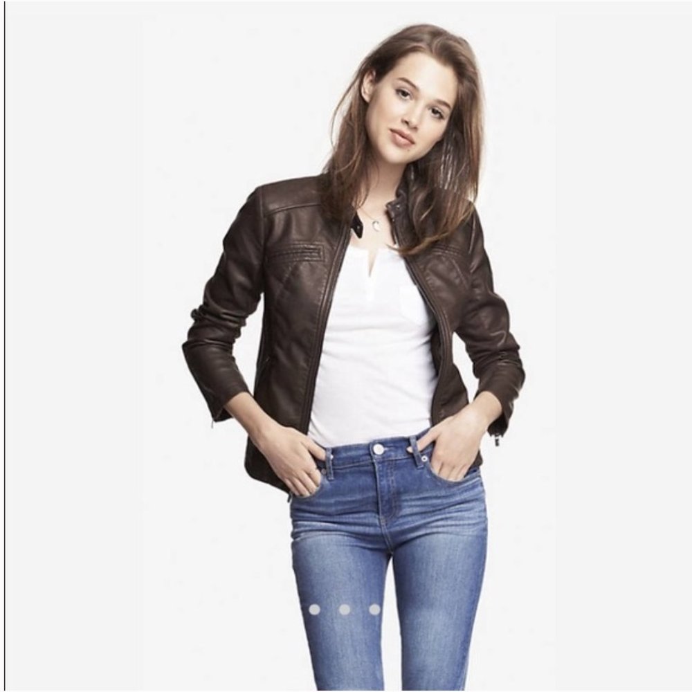Express Faux Leather Jacket Brown XS - Picture 2 of 5